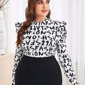 Mock Neck Gigot sleeve letter graphic top 2XL